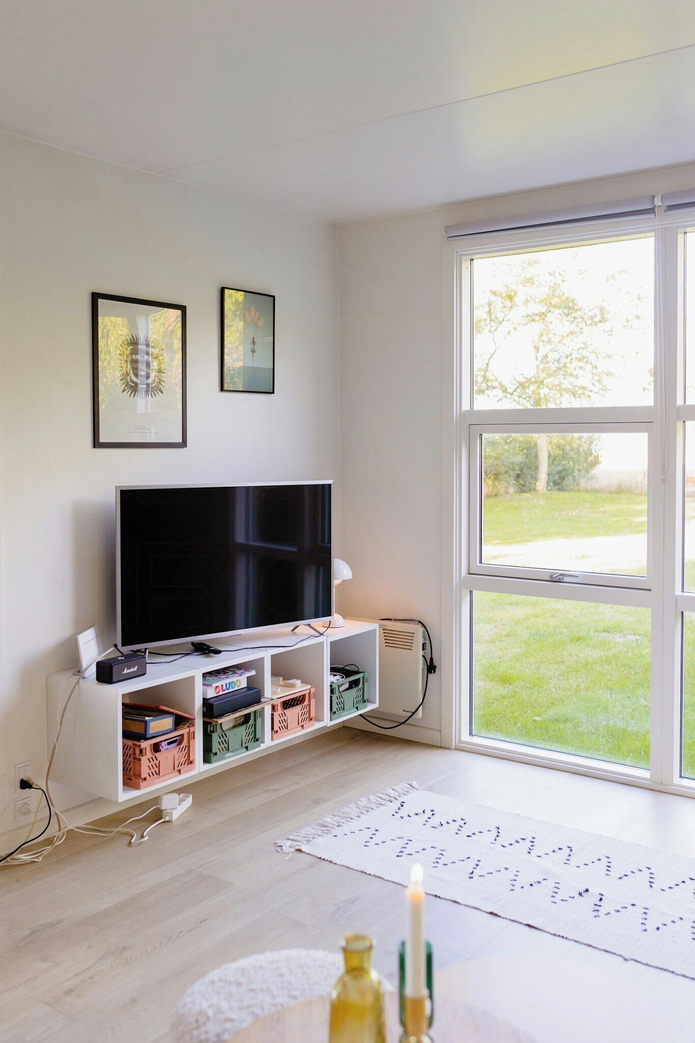 TV, fireplace