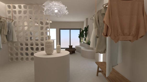 A modern bathroom with a round sink, a decorative wall, and a large window. - Ichos Apartments (Volissos)