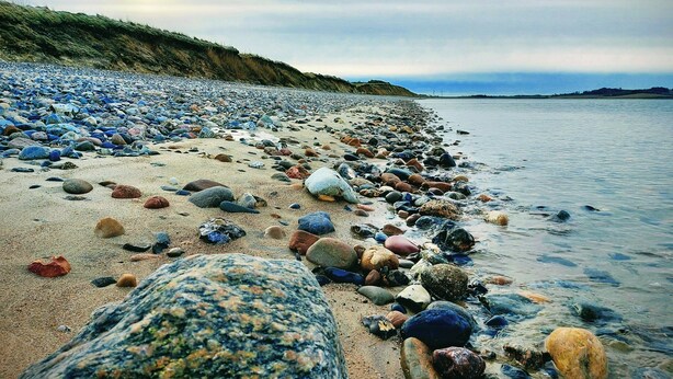 A pebble beach with a sandy shore and a grassy cliff. - Peaceful summer house near Limfjorden (Nykøbing Mors)