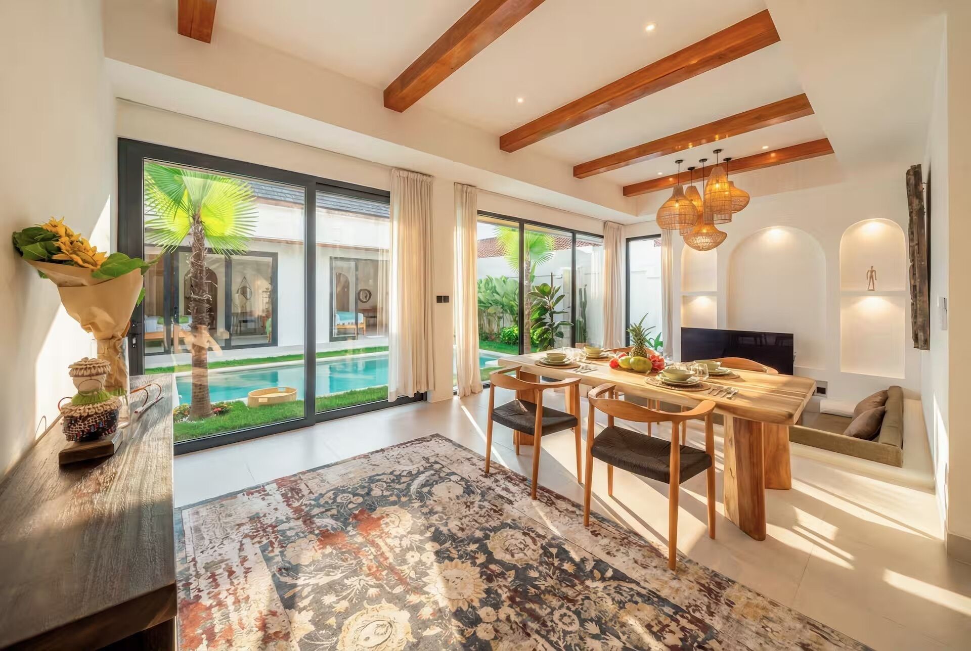 Luxury Villa, 2 Bedrooms, Private Pool | Living area | 50-inch Smart TV with digital channels