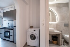 Bathroom - Naexon Vivlos Stone Escape Apartment with Shared Rooftop, Wi-Fi, and Air Conditioning (Βίβλος)