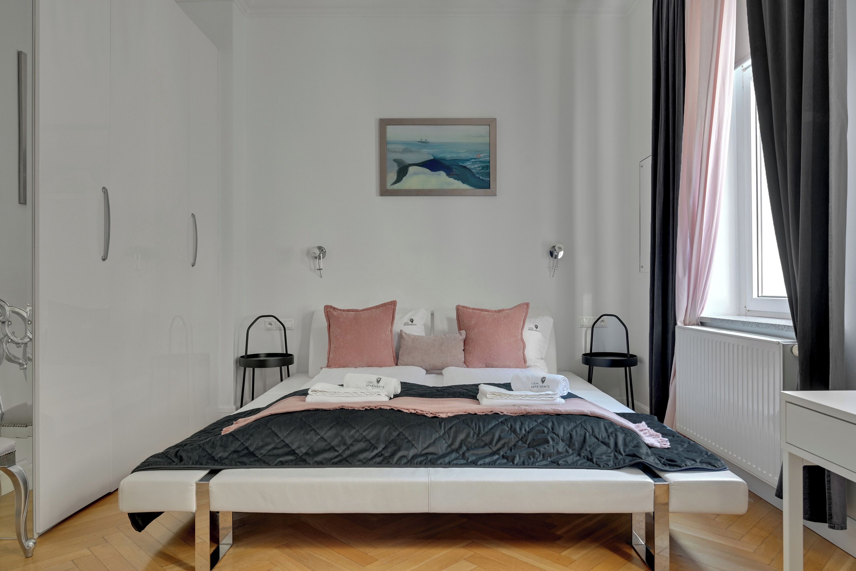 Premium bedding, individually decorated, iron/ironing board
