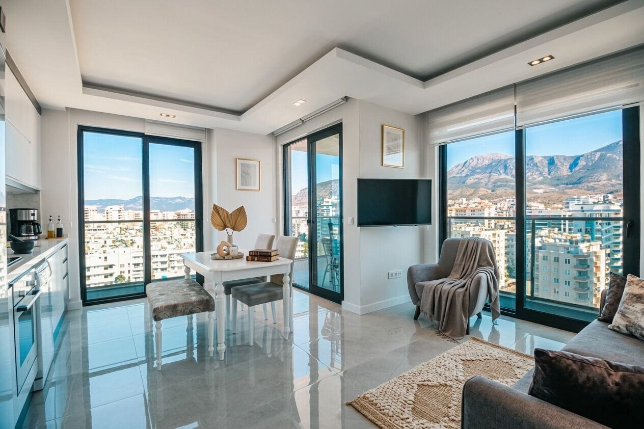 Luxury Apartment, Balcony, Sea View | Living area | 100-inch Smart TV with cable channels, Netflix, DVD player