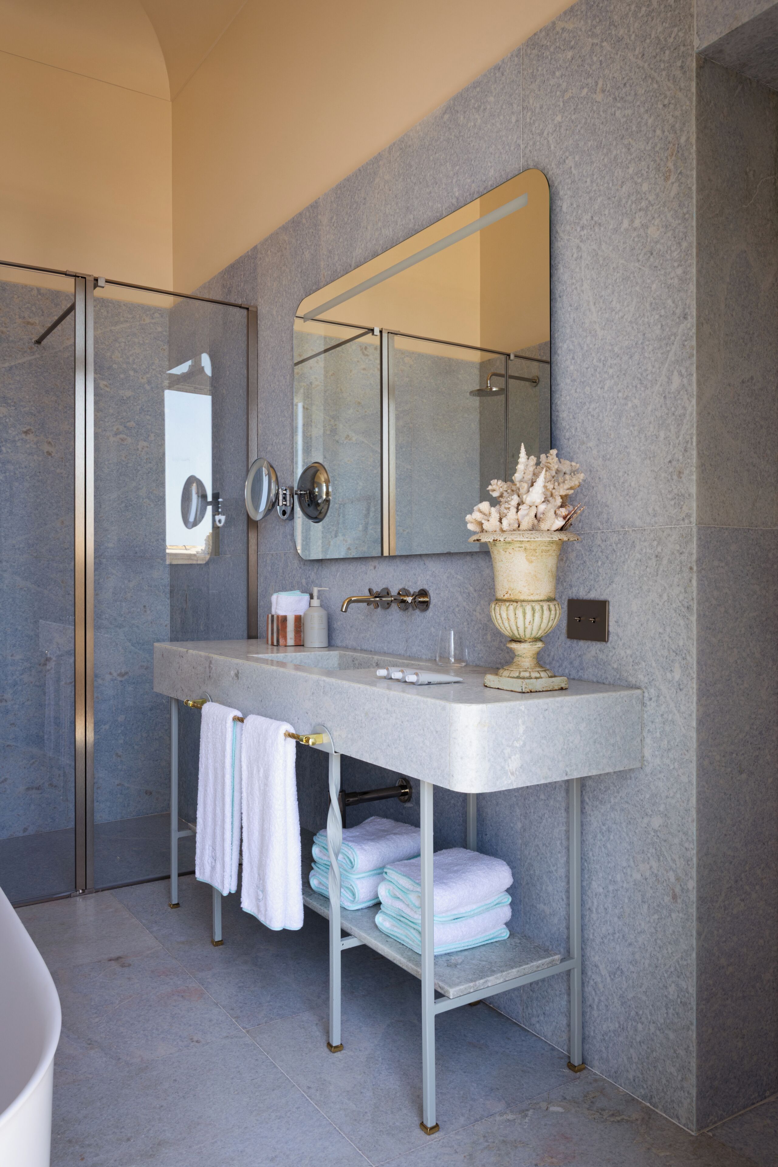 Hair dryer, bathrobes, slippers, towels