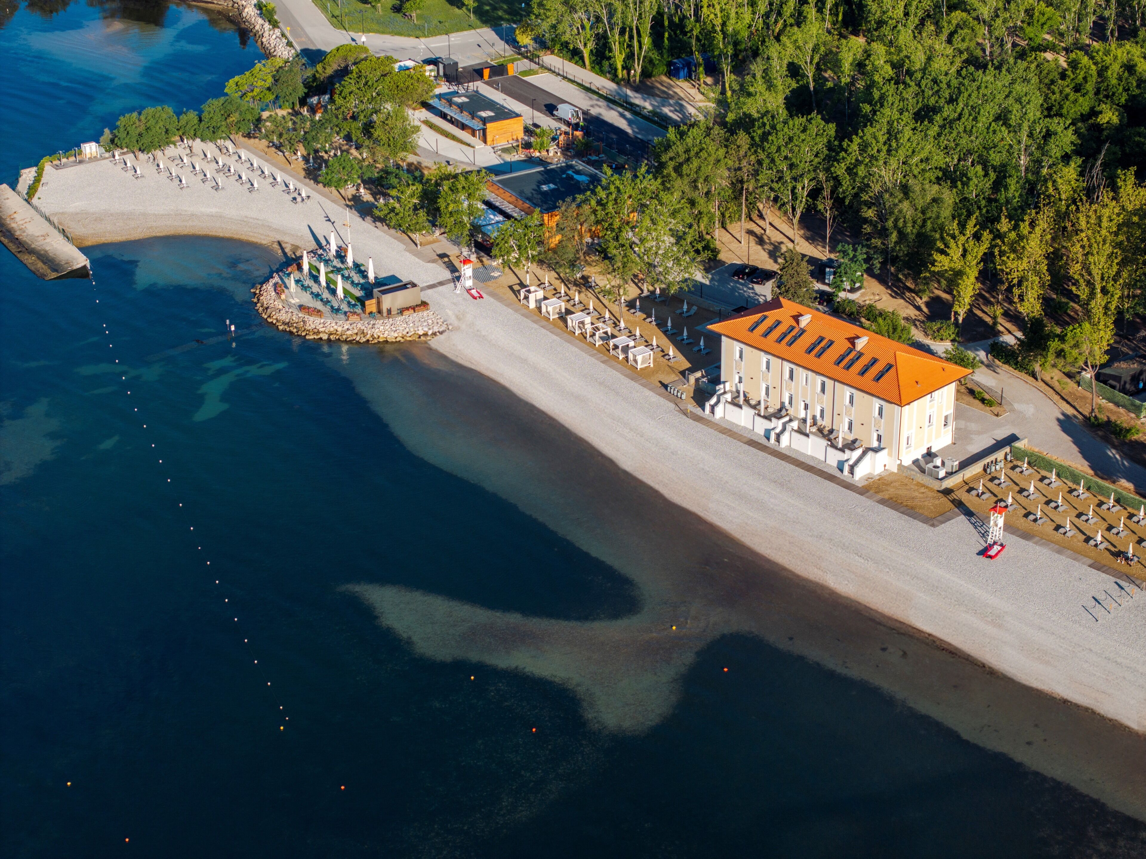 Private beach, sun-loungers, beach umbrellas, beach volleyball