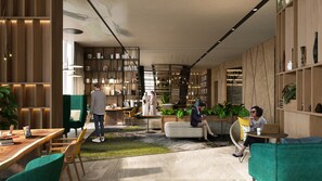 A modern library with bookshelves, seating areas, and a coffee table. - Novotel Dhahran Hotel & Residences (Dhahran)