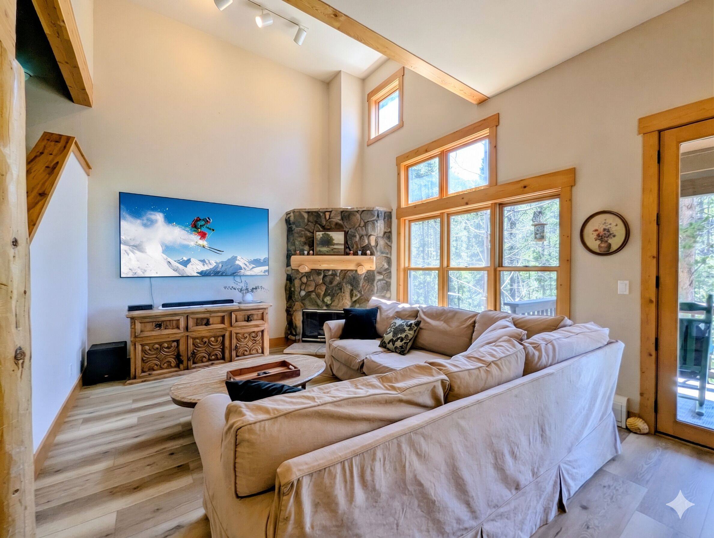 TV, fireplace