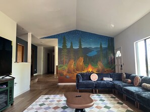 Fireplace - Murphys - BirdNest Cabin  •GameRoom• 85 in Tv ~Hand-paint Murals~ (Murphys)
