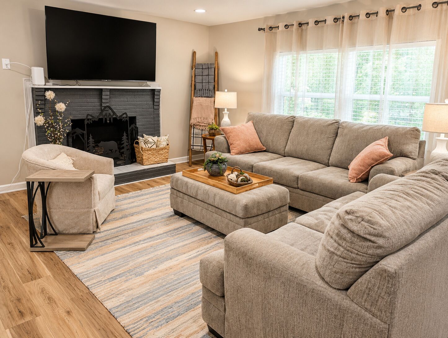 Smart TV, chimenea, libros
