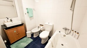 Ducha, secador de pelo y toallas