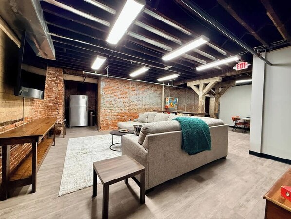 TV, foosball, offices