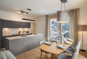 Apartment, Balcony | Dining - Guerneres Resort & Spa (Grimentz)