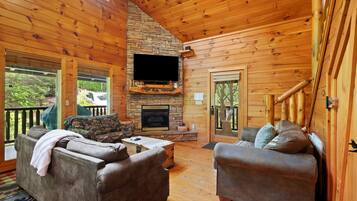Smart TV, fireplace, foosball