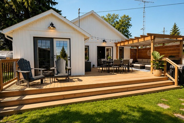 Large back patio, dining for 6, firepit, comfortable lounge area