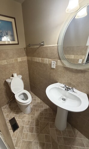 シャワー、タオル、トイレットペーパー