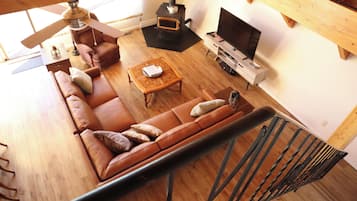 Smart TV, fireplace, DVD player, books