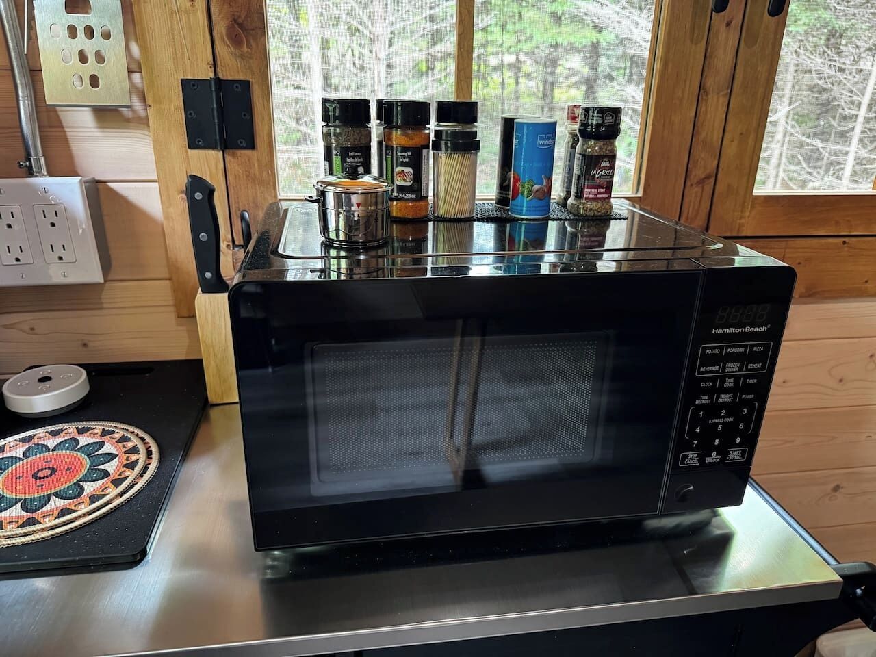 Microwave, coffee/tea maker, toaster, cookware/dishes/utensils