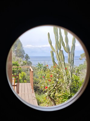 Interior - Chambre vue mer terrasse végétation sculpturale Île du Levant naturisme (Hyères)