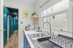 A modern kitchen with a sink, a kettle, and a toaster. - Marine Splendour with Sea View | 2 Bed, 2 Bath (Brighton and Hove)