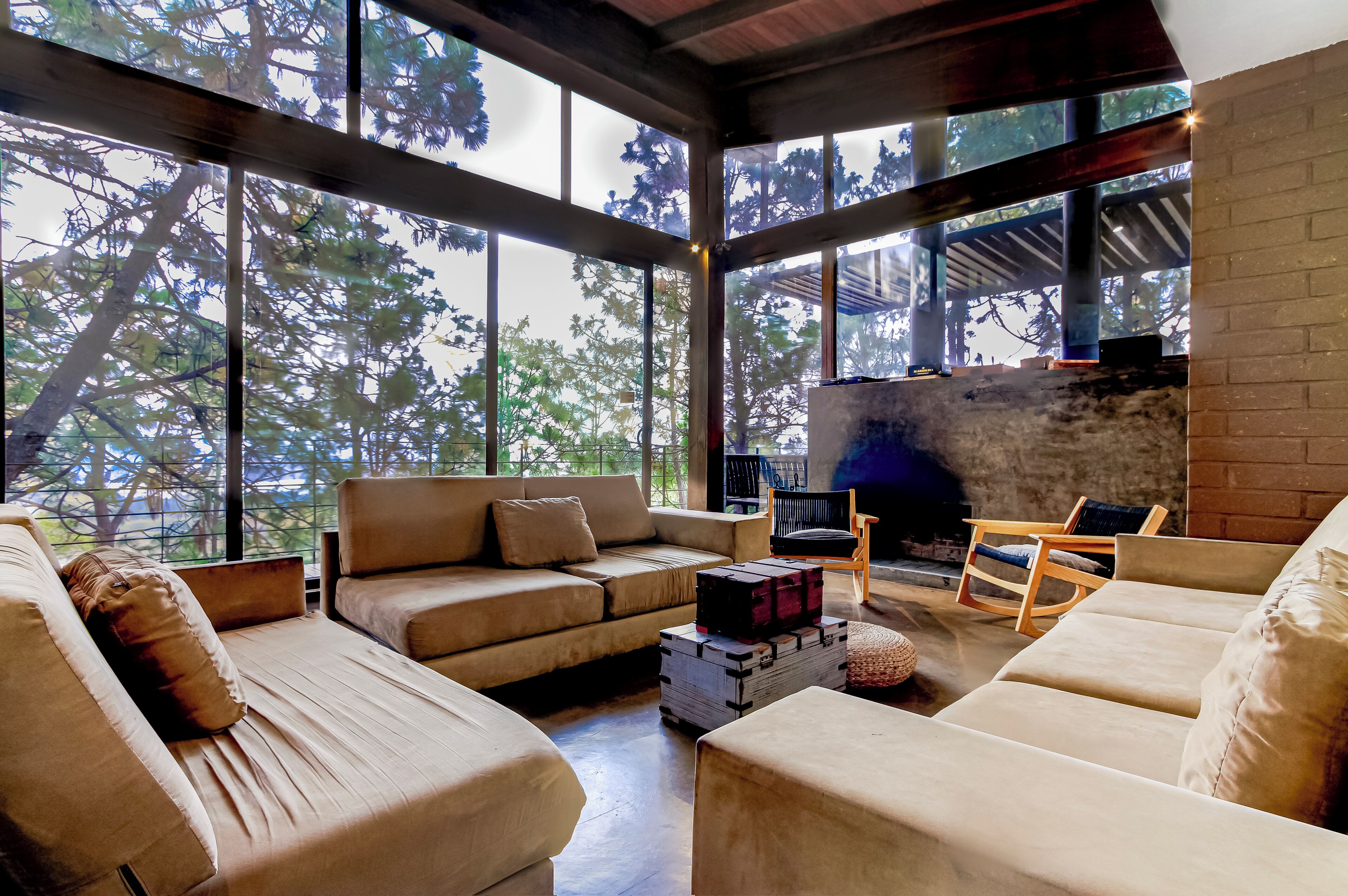 Cabaña familiar, vista a la montaña | Área de sala de estar