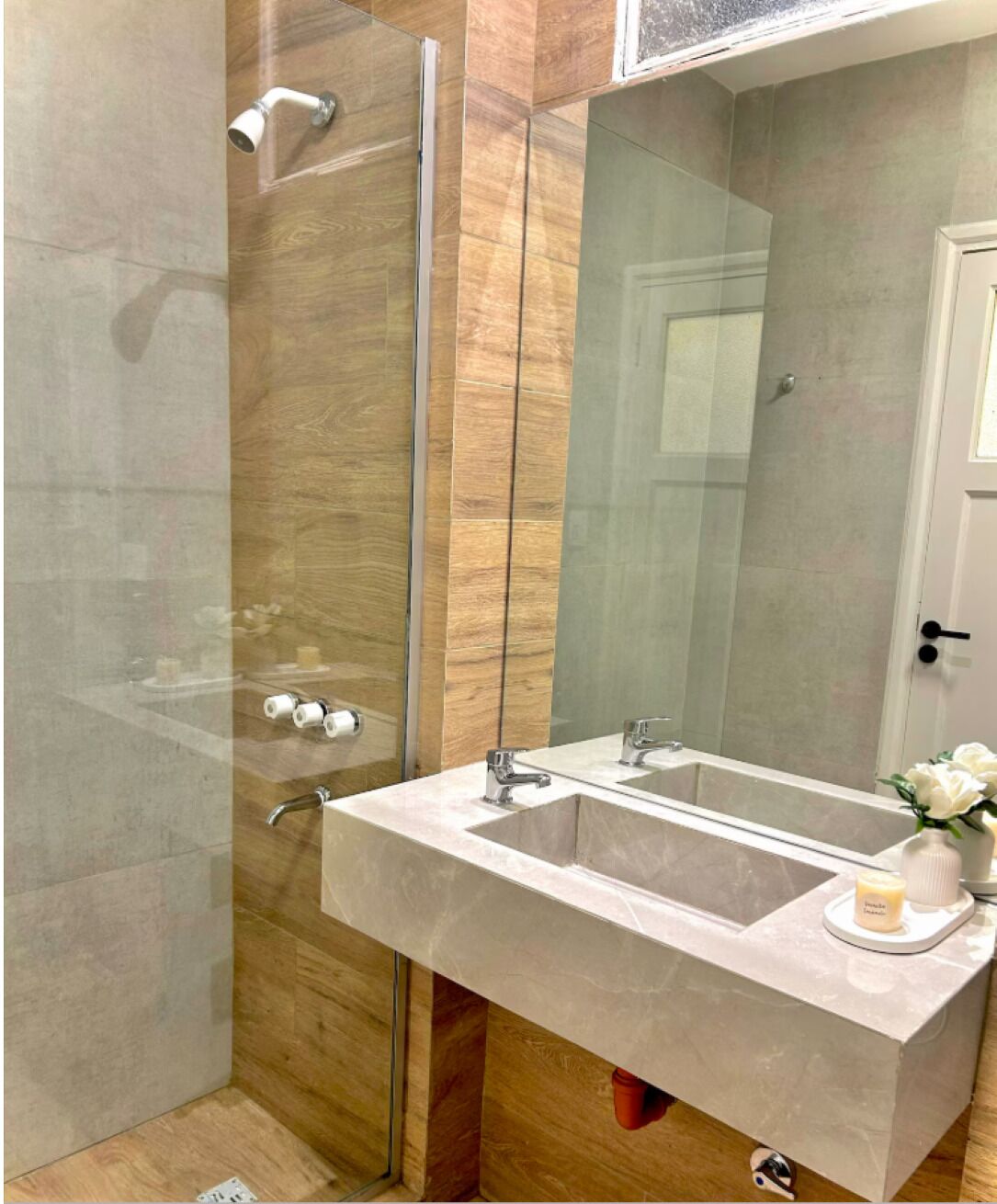 Hair dryer, towels, soap