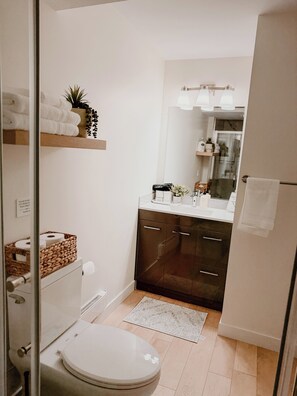 Shower, hair dryer, towels, soap - Spacious Brand New Suite with Cozy Modern Comfort (Regina)