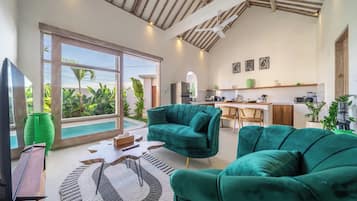 Gallery Villa, 2 Bedrooms, Private Pool | Living area | 50-inch Smart TV with digital channels
