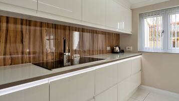 Fridge, microwave, oven, electric kettle