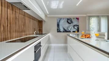Fridge, microwave, oven, electric kettle