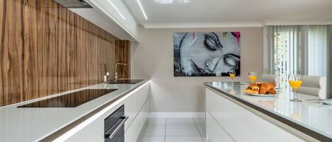 Fridge, microwave, oven, electric kettle