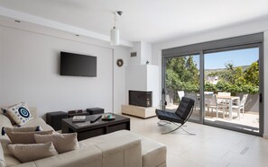 House | Living area | 55-inch Smart TV with satellite channels, fireplace