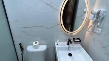 Shower, slippers, soap, shampoo