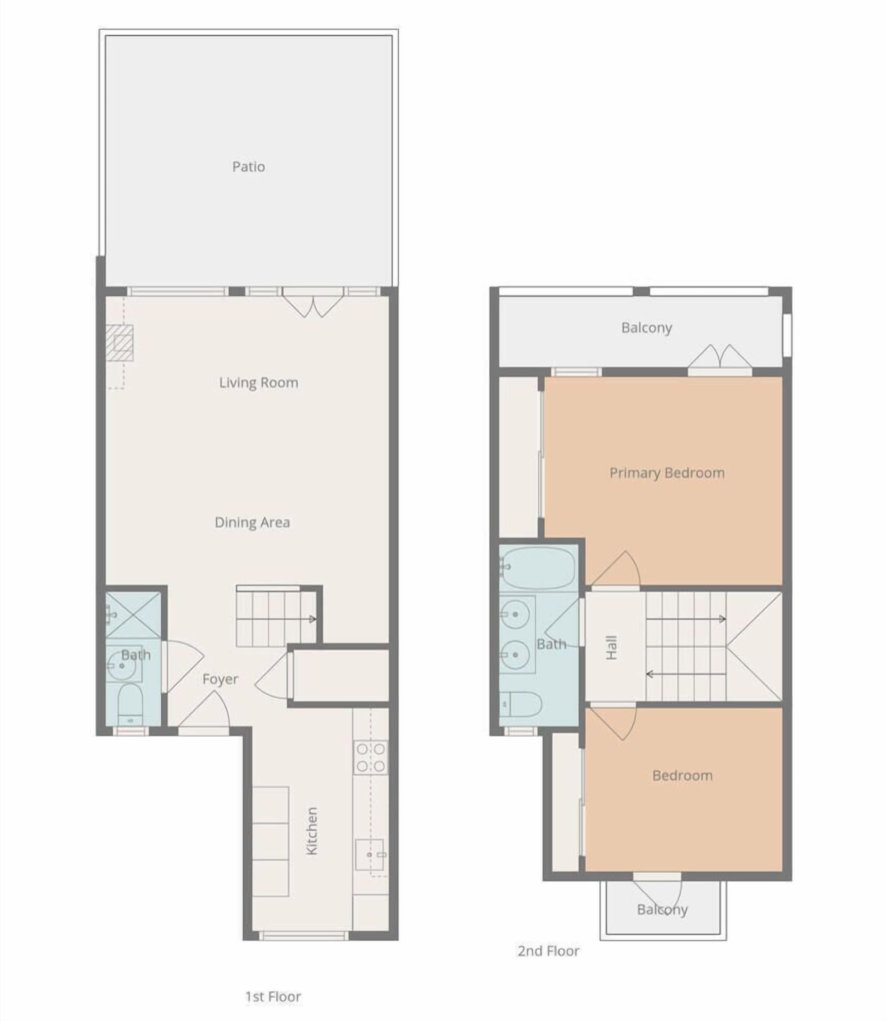 A 2nd floor layout with a balcony, primary bedroom, and a dining area.