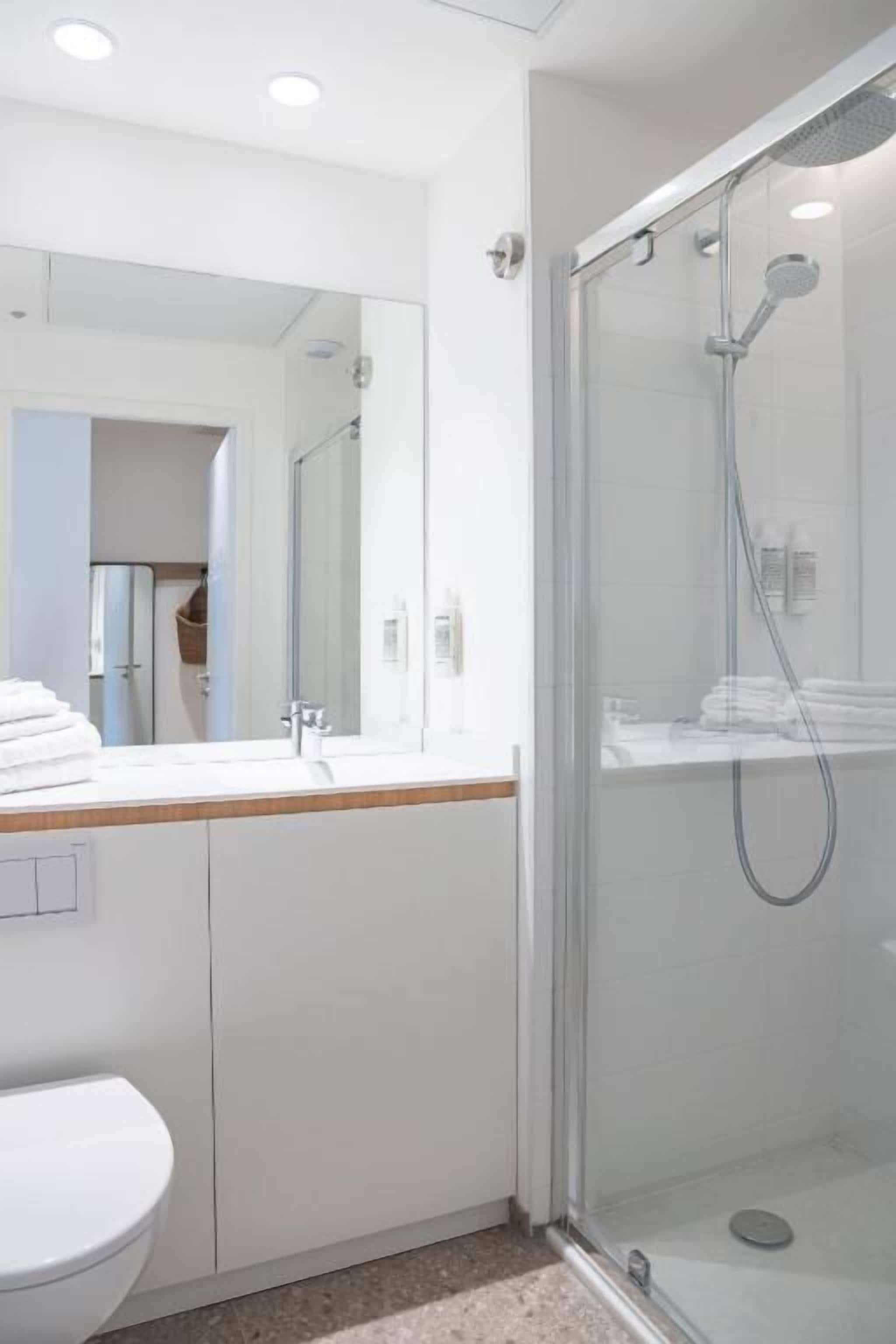 Apartment, Mountain View | Bathroom | Shower, hair dryer, towels