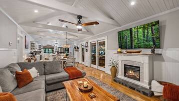 TV, fireplace