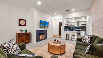 TV, fireplace, offices
