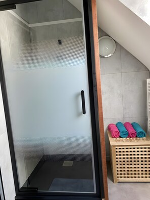 Dusche, Haartrockner, Handtücher