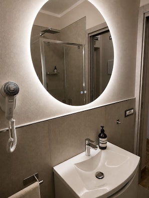 Single Room | Bathroom | Shower, hair dryer, towels, soap