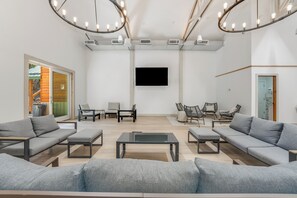 Smart TV, fireplace, table football, ping pong