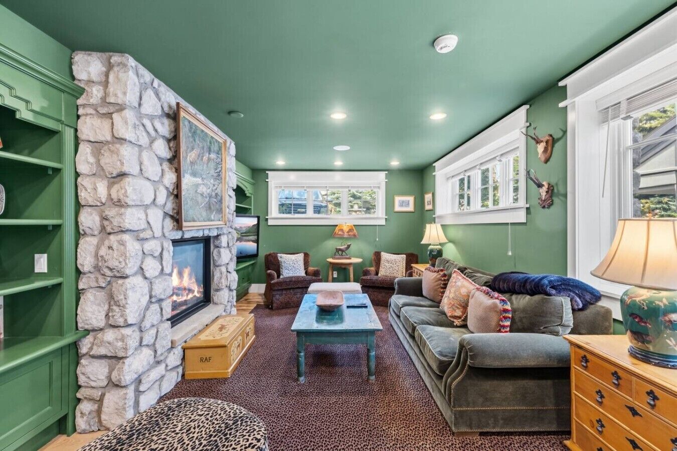 TV, fireplace