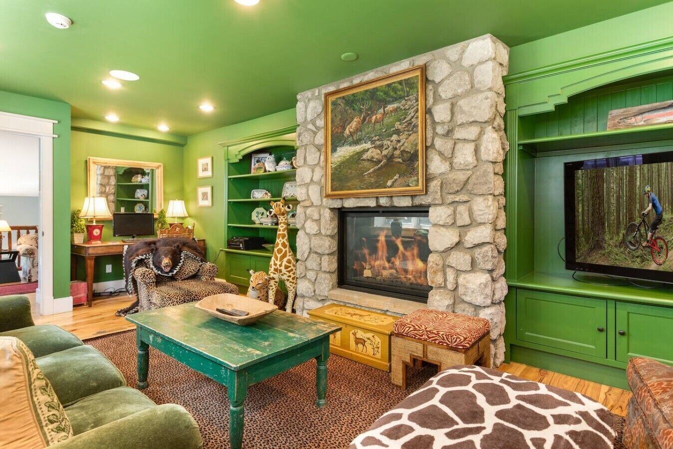 TV, fireplace