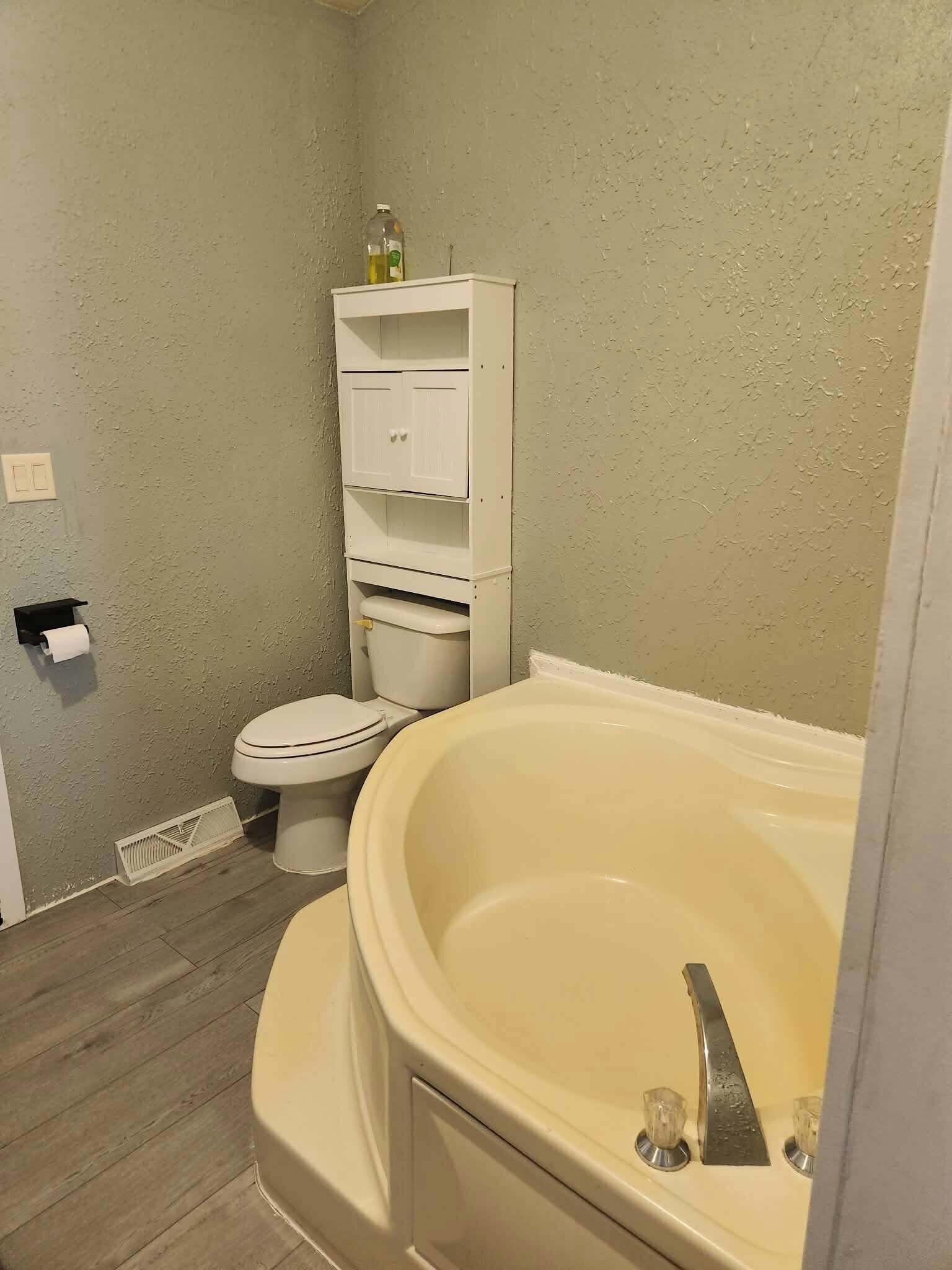 Shower, towels, soap, toilet paper
