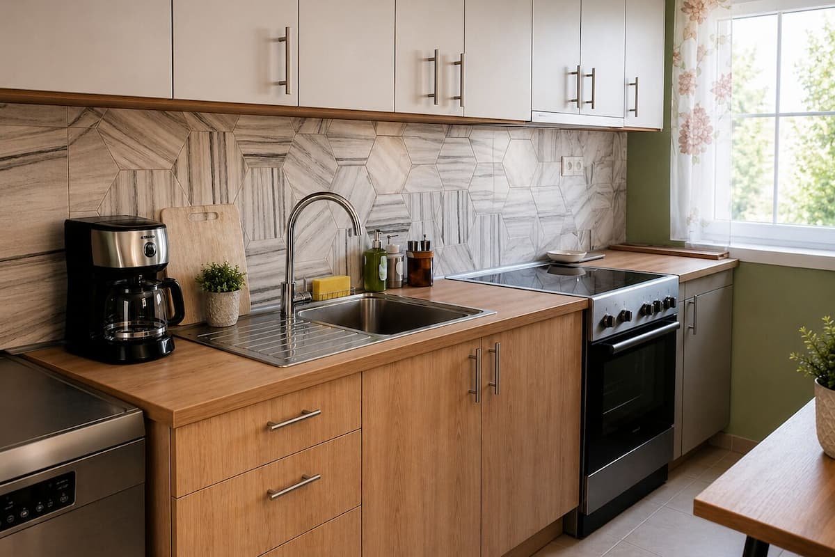 Studio Comfort, balkon, pemandangan gunung | Dapur pribadi | Lemari es besar, microwave, oven, dan kompor