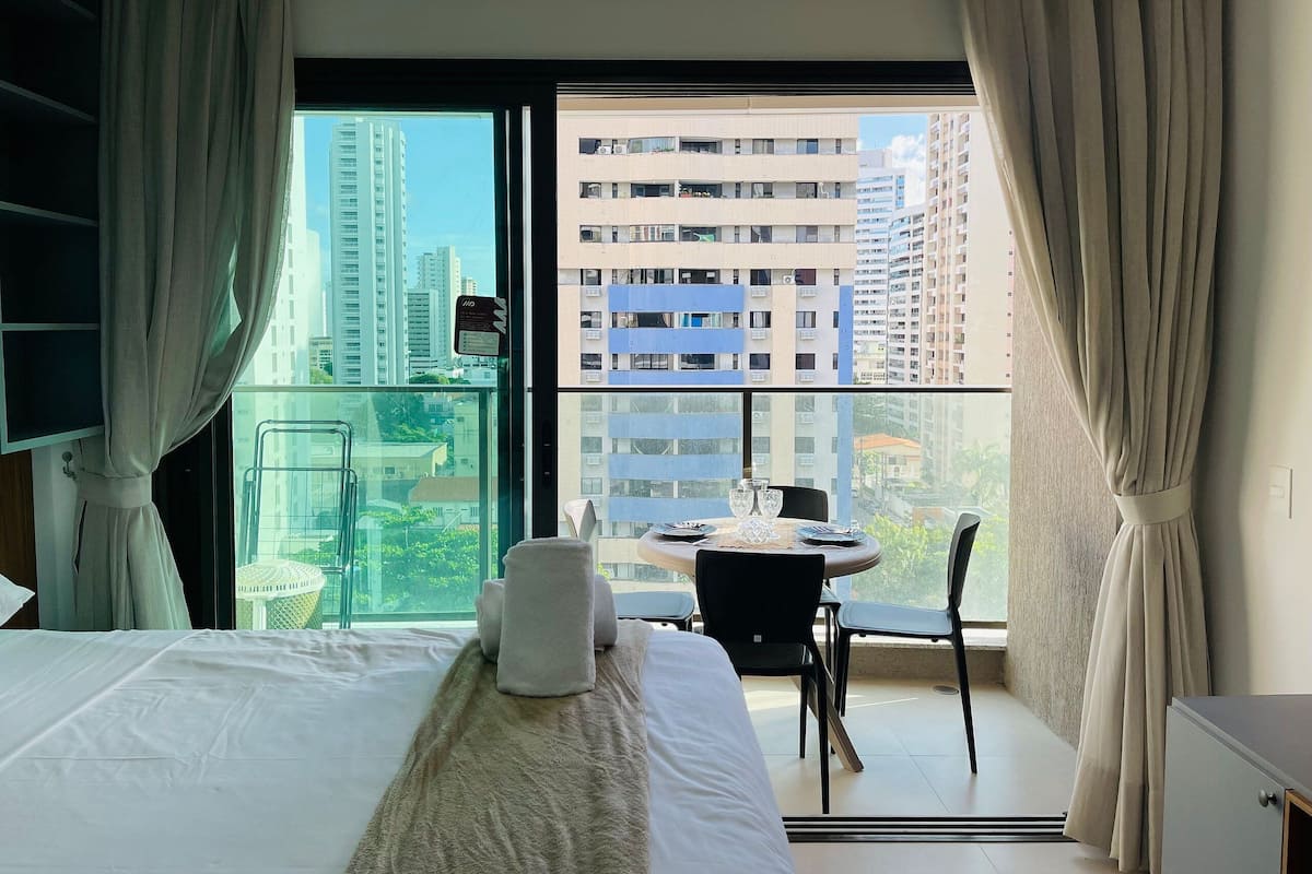 Standard Apartment | Laptop workspace, blackout curtains, iron/ironing board, free WiFi