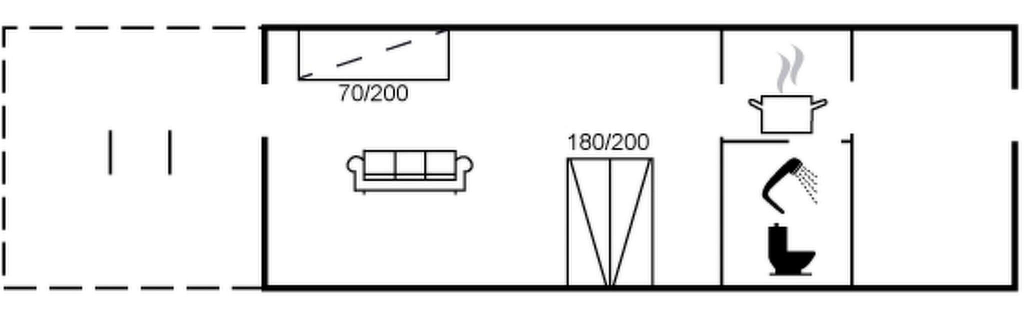A kitchen layout with a sink, stove, and refrigerator.