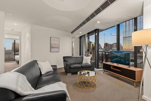 Deluxe Apartment, Balcony, City View | Living area - Exclusive Stays - Vue Grande (Southbank)