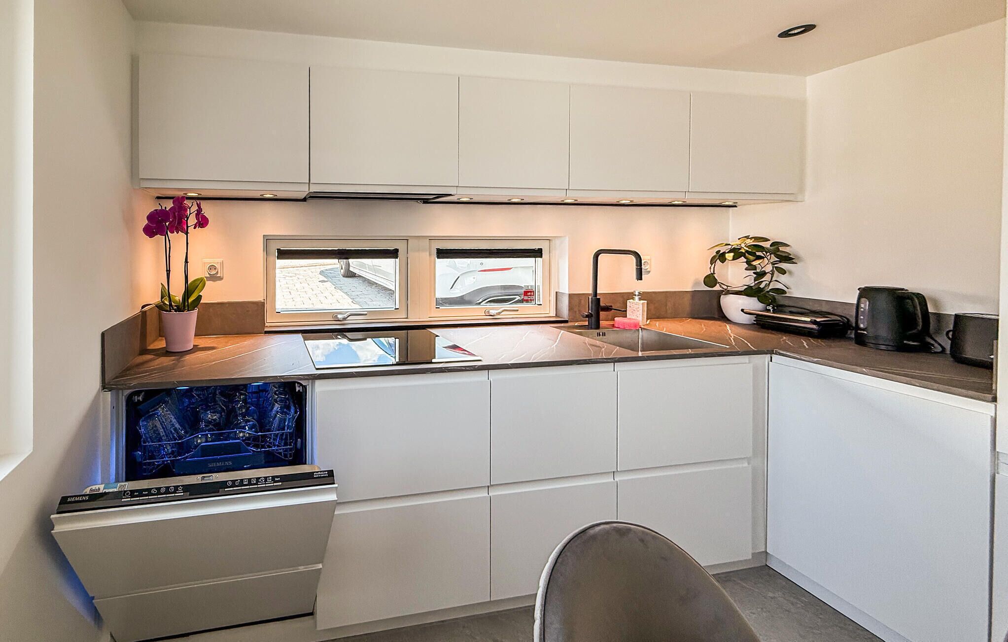 Fridge, microwave, dishwasher, coffee/tea maker