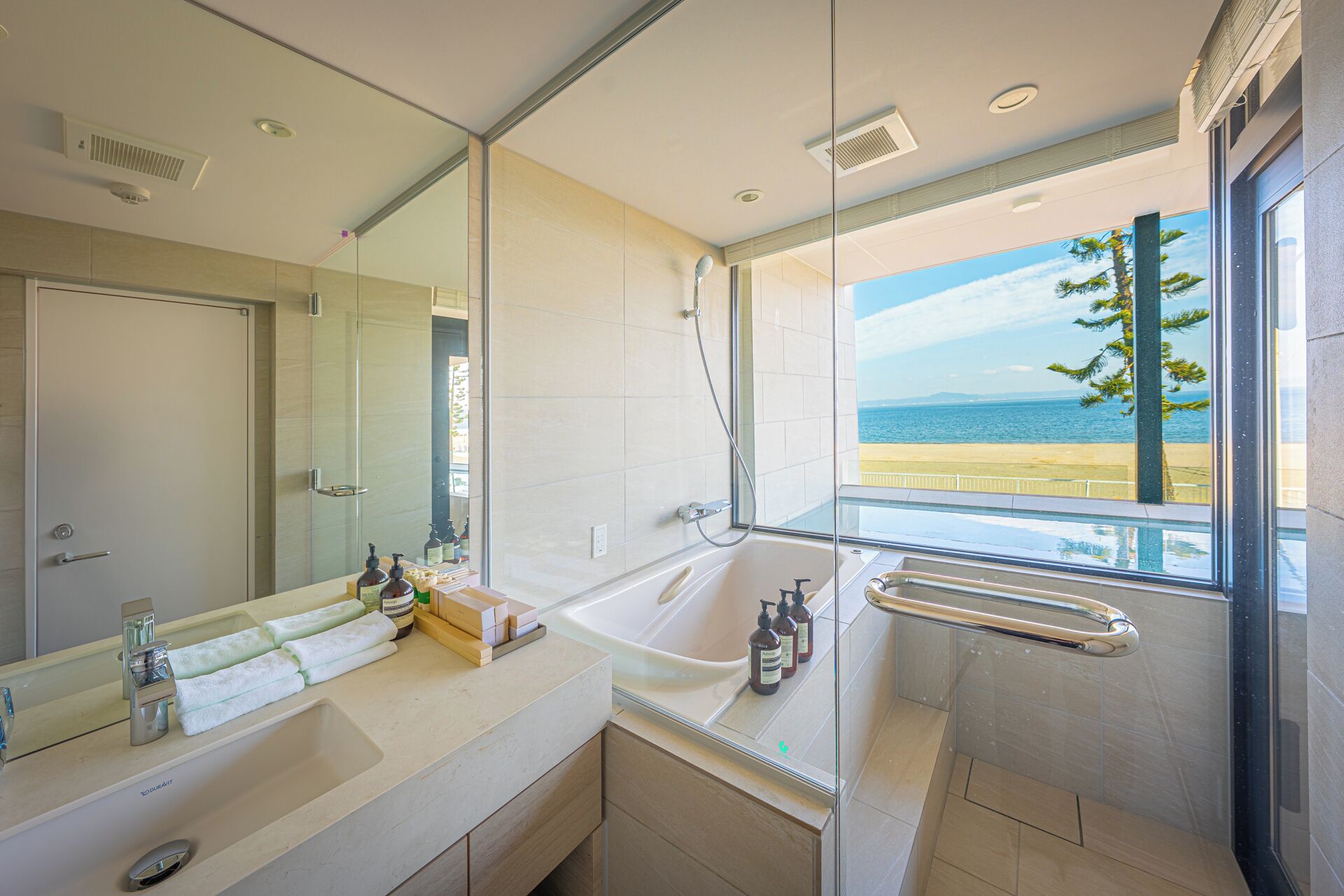 Luxury Suite, Private Pool, Sea View | Bathroom | Separate tub and shower, free toiletries, hair dryer, bathrobes