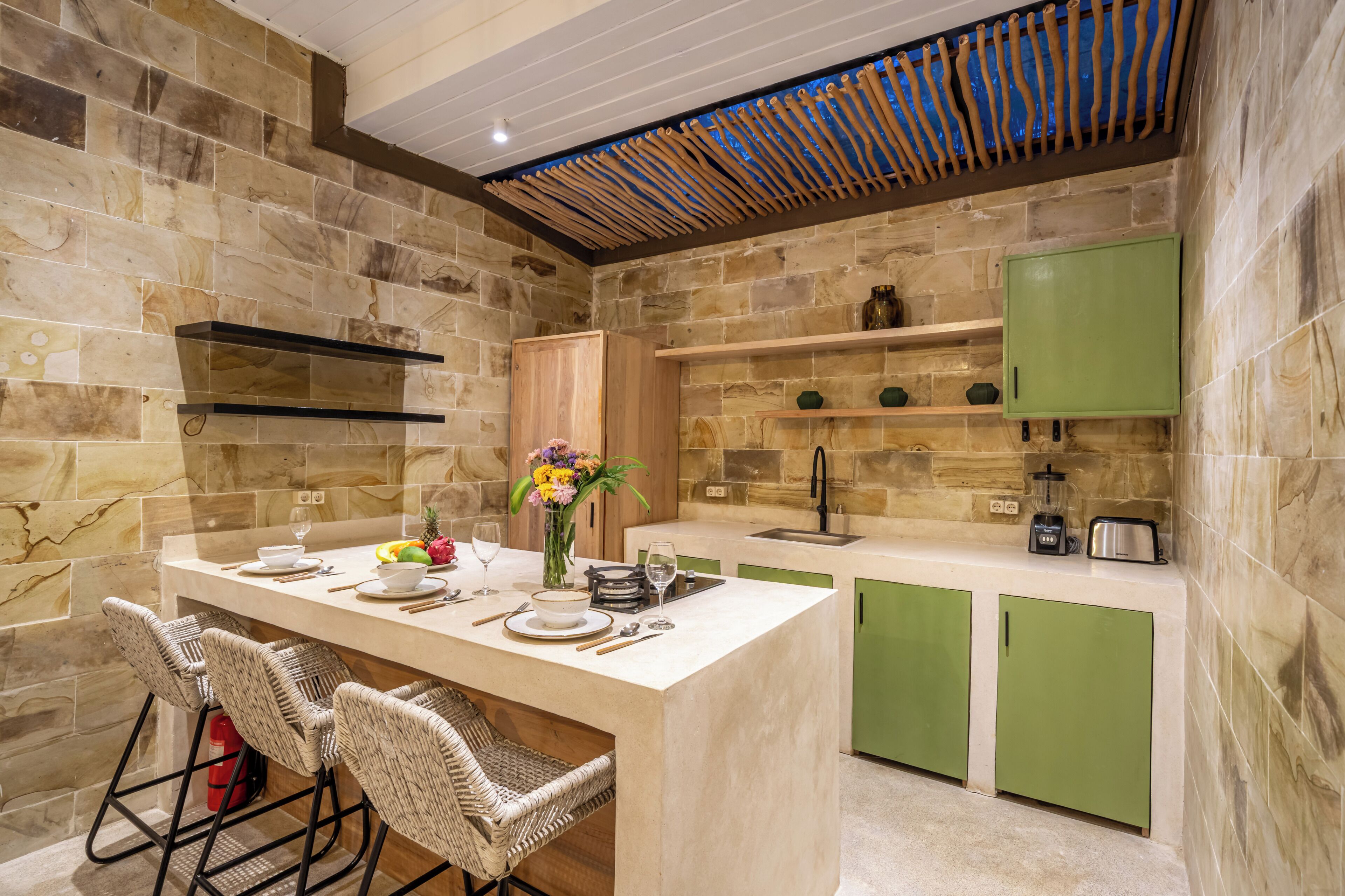 Exclusive Villa, Pool View | Private kitchen | Coffee/tea maker, spices, eco-friendly cleaning products, paper towels