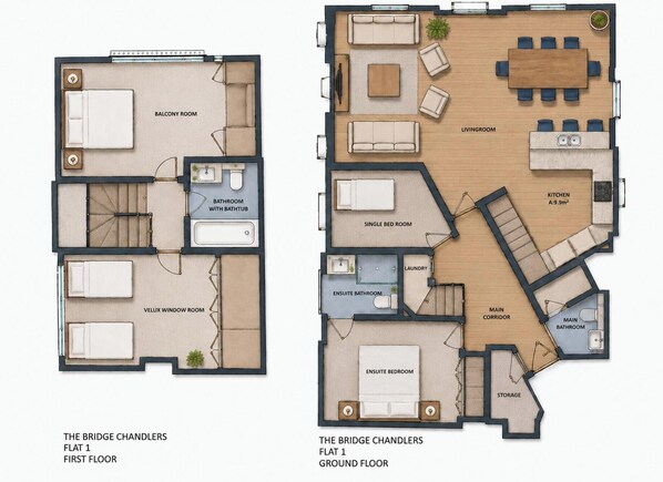 Floor plan - 4 Bed - Sleeps 8 - Pool Table -sea View - Parking (Swanage)